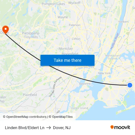 Linden Blvd/Eldert Ln to Dover, NJ map