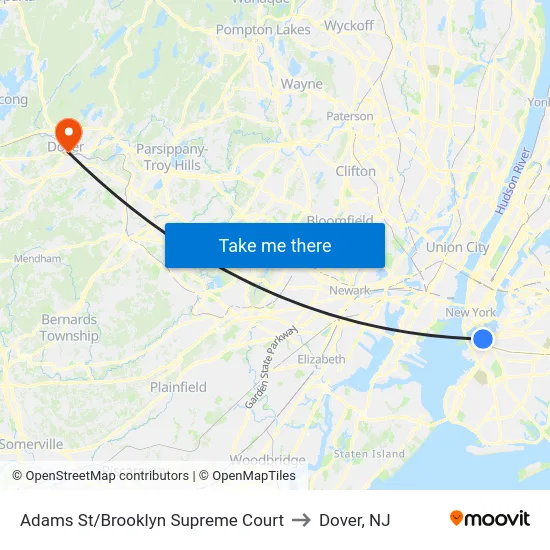 Adams St/Brooklyn Supreme Court to Dover, NJ map