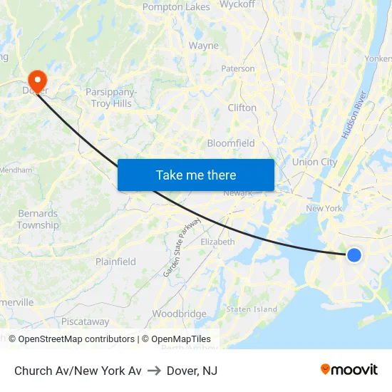 Church Av/New York Av to Dover, NJ map