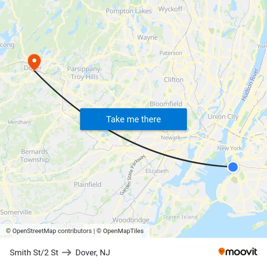 Smith St/2 St to Dover, NJ map