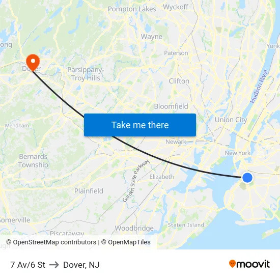 7 Av/6 St to Dover, NJ map
