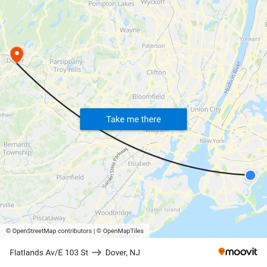 Flatlands Av/E 103 St to Dover, NJ map