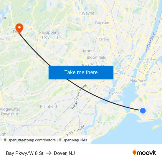Bay Pkwy/W 8 St to Dover, NJ map
