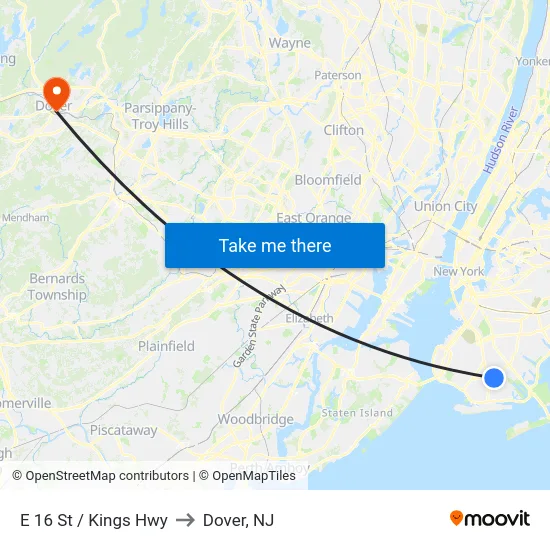 E 16 St / Kings Hwy to Dover, NJ map