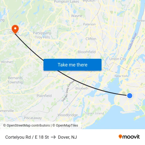 Cortelyou Rd / E 18 St to Dover, NJ map