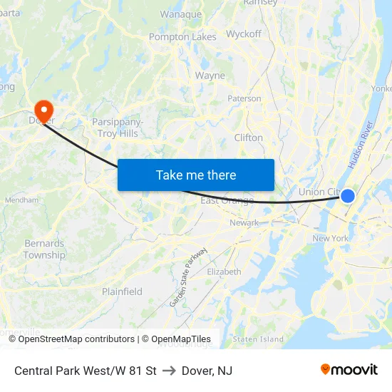 Central Park West/W 81 St to Dover, NJ map