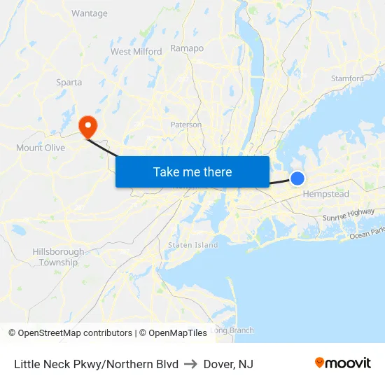 Little Neck Pkwy/Northern Blvd to Dover, NJ map