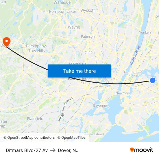 Ditmars Blvd/27 Av to Dover, NJ map