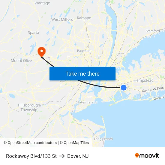 Rockaway Blvd/133 St to Dover, NJ map