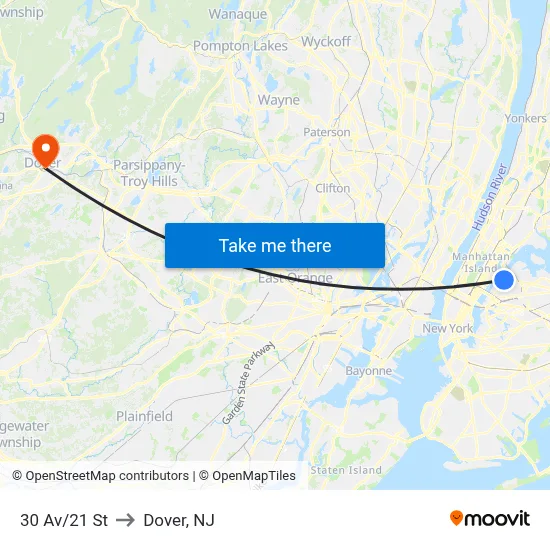 30 Av/21 St to Dover, NJ map