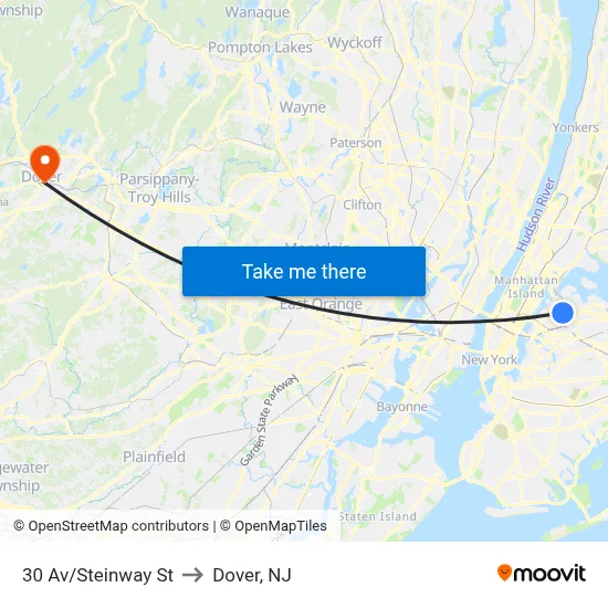 30 Av/Steinway St to Dover, NJ map