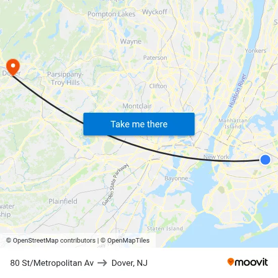 80 St/Metropolitan Av to Dover, NJ map