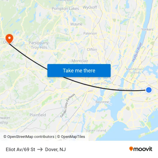 Eliot Av/69 St to Dover, NJ map