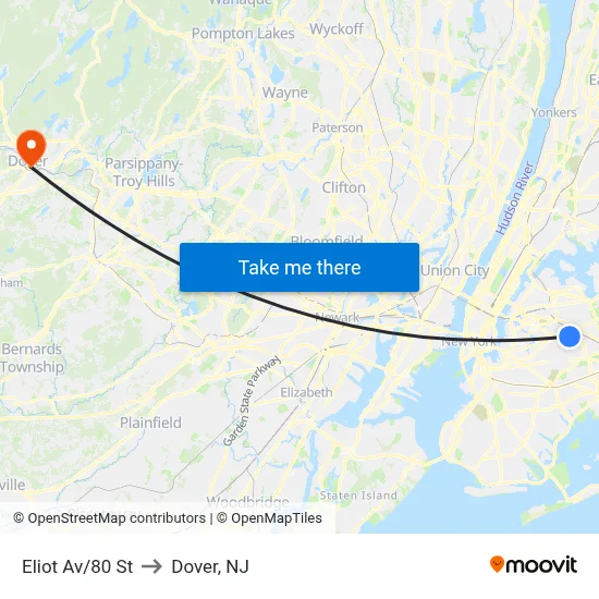 Eliot Av/80 St to Dover, NJ map