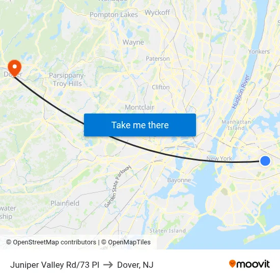 Juniper Valley Rd/73 Pl to Dover, NJ map