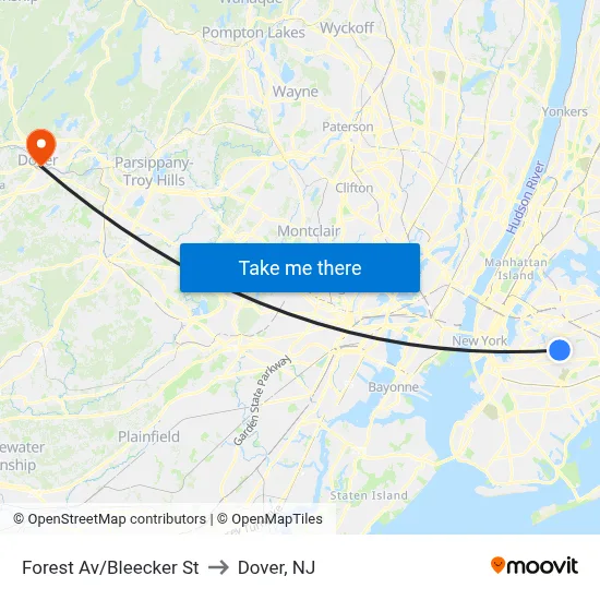 Forest Av/Bleecker St to Dover, NJ map