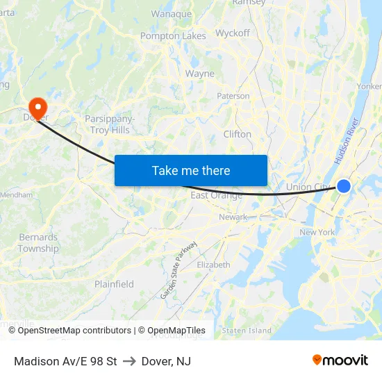 Madison Av/E 98 St to Dover, NJ map