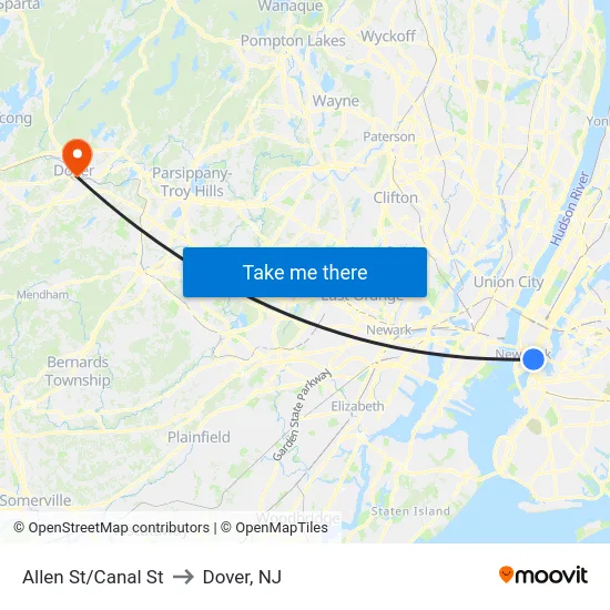 Allen St/Canal St to Dover, NJ map