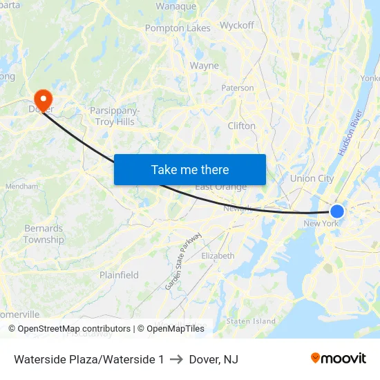 Waterside Plaza/Waterside 1 to Dover, NJ map