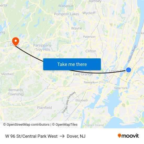 W 96 St/Central Park West to Dover, NJ map