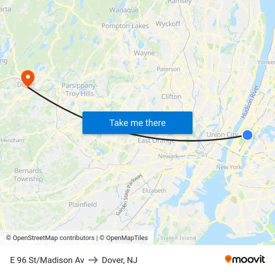 E 96 St/Madison Av to Dover, NJ map