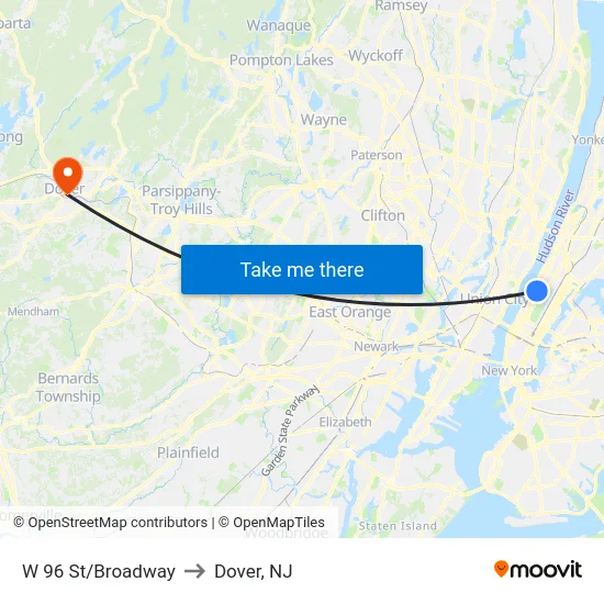 W 96 St/Broadway to Dover, NJ map
