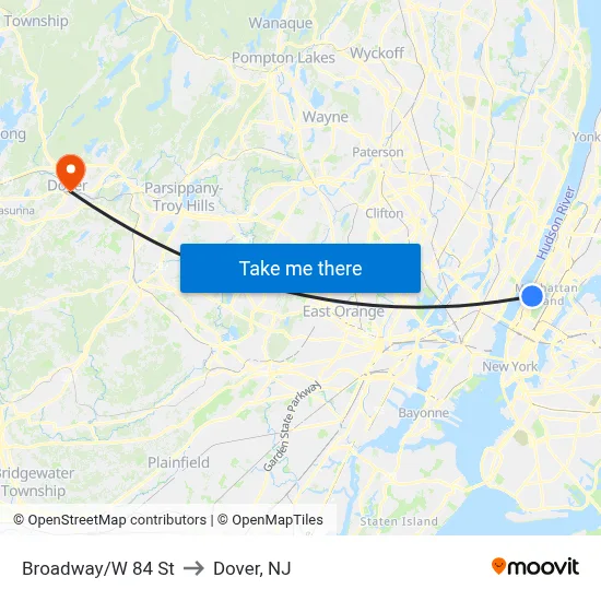 Broadway/W 84 St to Dover, NJ map