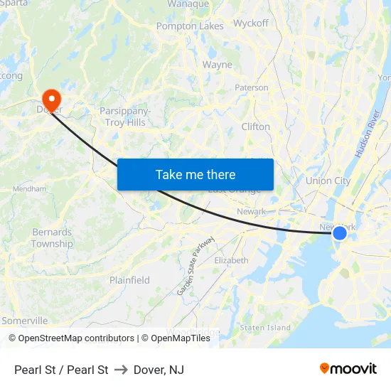 Pearl St / Pearl St to Dover, NJ map