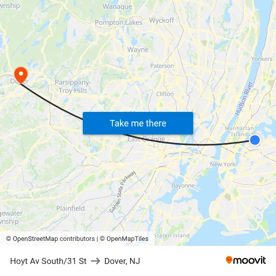 Hoyt Av South/31 St to Dover, NJ map
