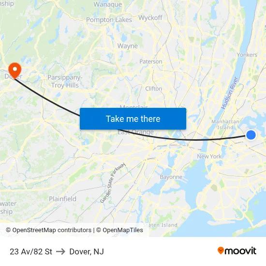 23 Av/82 St to Dover, NJ map