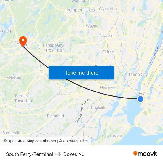 South Ferry/Terminal to Dover, NJ map