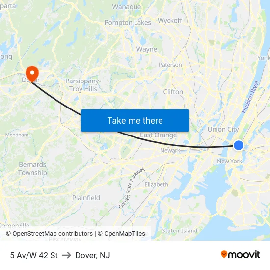 5 Av/W 42 St to Dover, NJ map