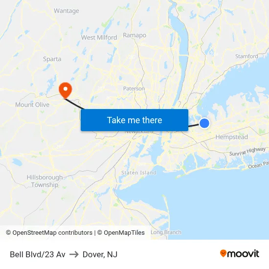 Bell Blvd/23 Av to Dover, NJ map