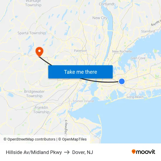 Hillside Av/Midland Pkwy to Dover, NJ map