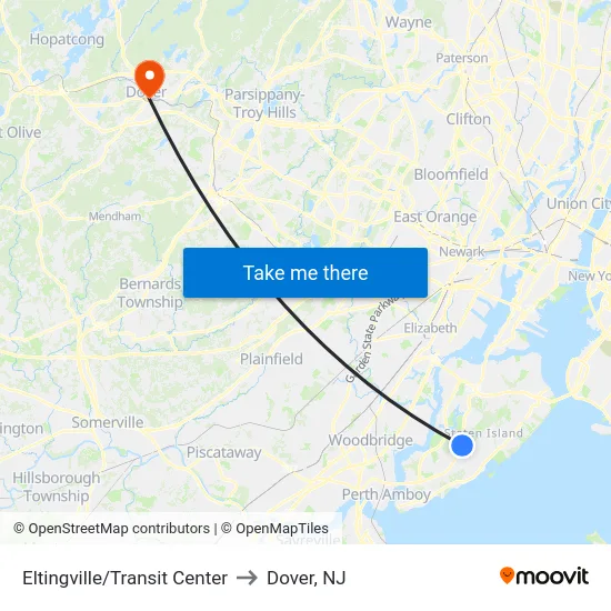 Eltingville/Transit Center to Dover, NJ map