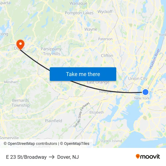 E 23 St/Broadway to Dover, NJ map