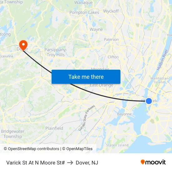 Varick St At N Moore St# to Dover, NJ map