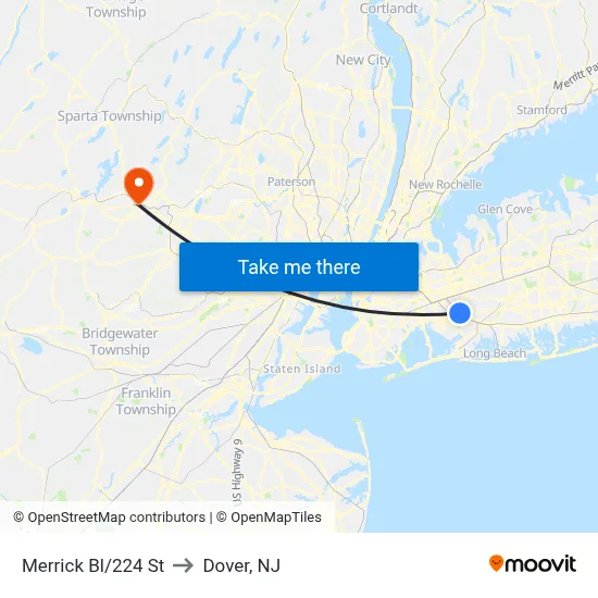 Merrick Bl/224 St to Dover, NJ map