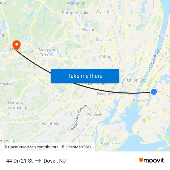 44 Dr/21 St to Dover, NJ map