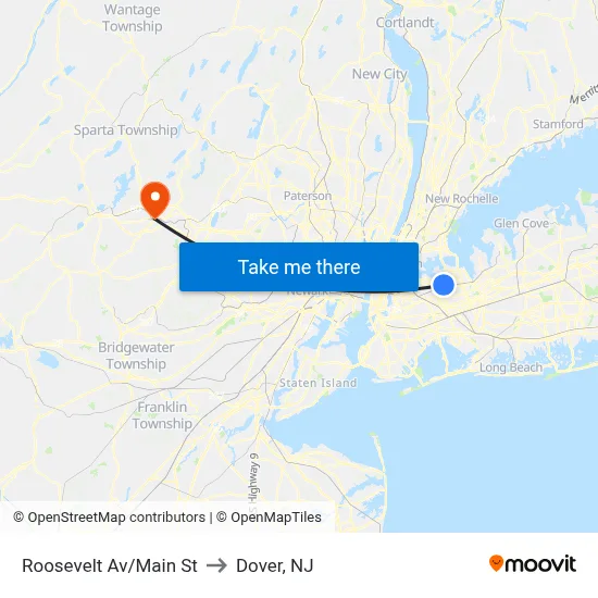 Roosevelt Av/Main St to Dover, NJ map