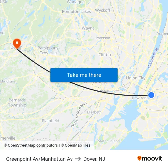 Greenpoint Av/Manhattan Av to Dover, NJ map