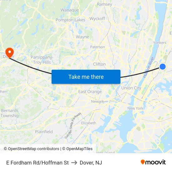 E Fordham Rd/Hoffman St to Dover, NJ map