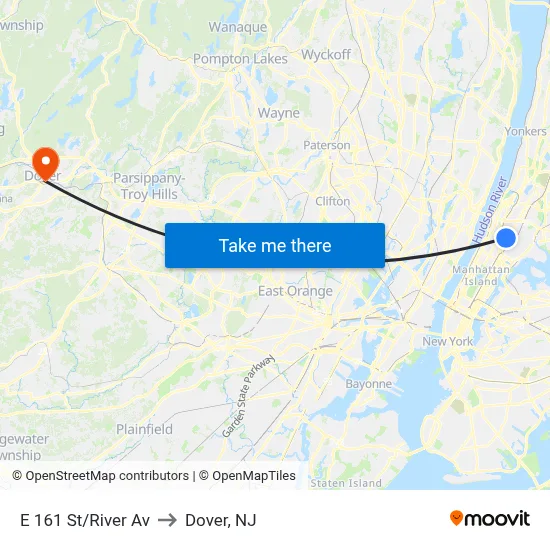 E 161 St/River Av to Dover, NJ map