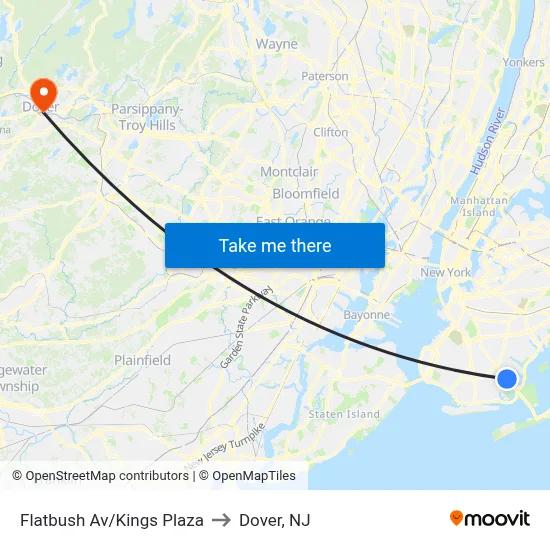 Flatbush Av/Kings Plaza to Dover, NJ map
