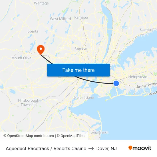 Aqueduct Racetrack / Resorts Casino to Dover, NJ map