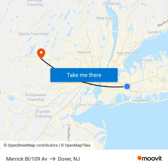 Merrick Bl/109 Av to Dover, NJ map