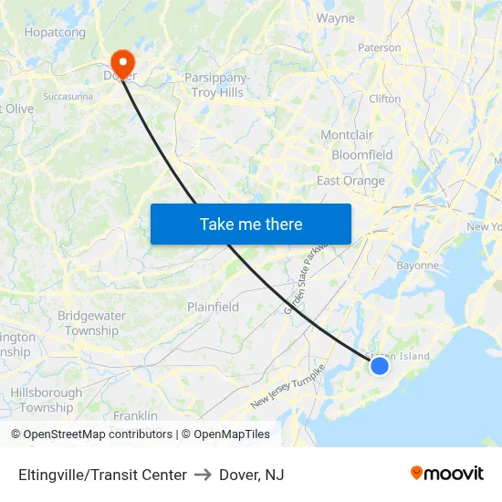 Eltingville/Transit Center to Dover, NJ map