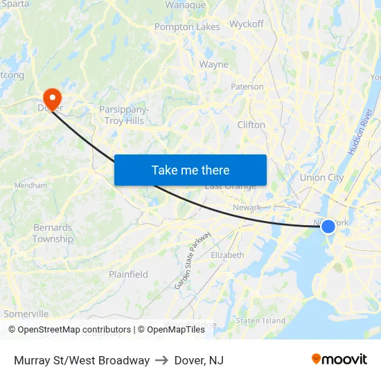 Murray St/West Broadway to Dover, NJ map