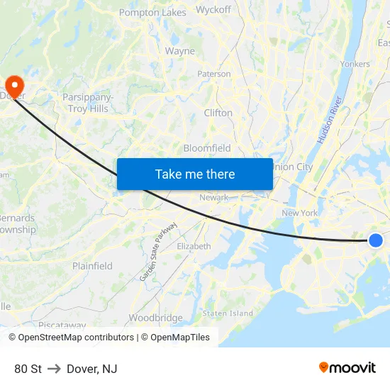 80 St to Dover, NJ map