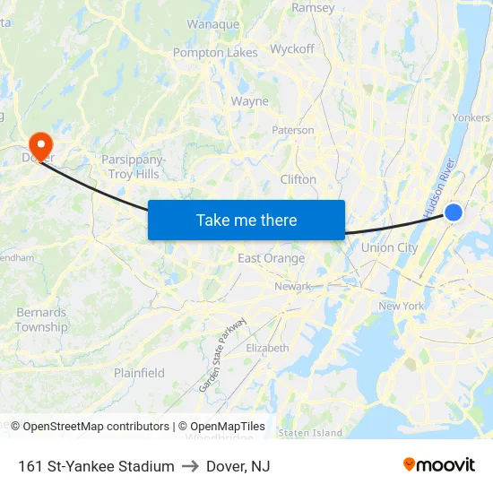 161 St-Yankee Stadium to Dover, NJ map